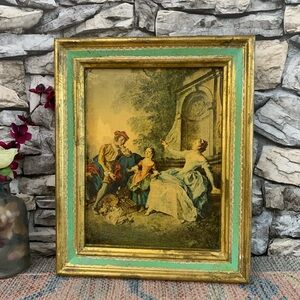 #75 Vintage Italian Florentine Fragonard Picture Florentia Wall Plaque Gilt Wood
